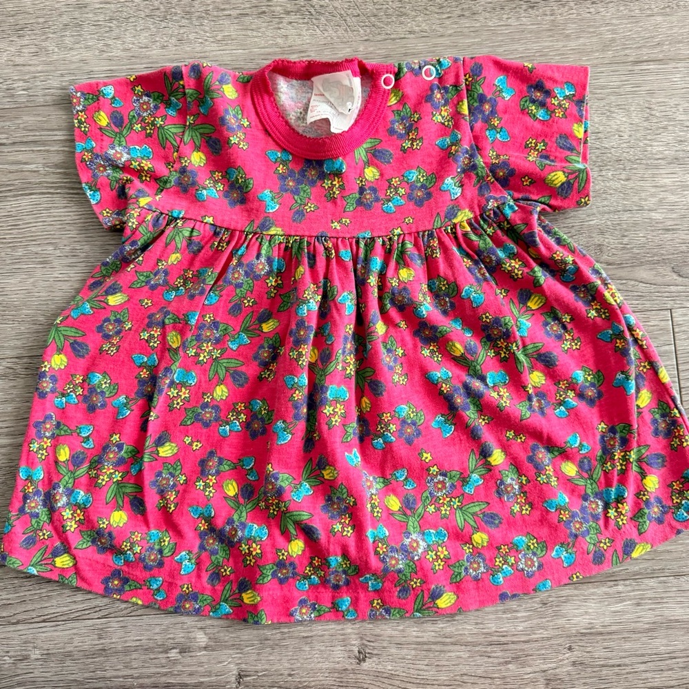 Vintage Cotton Floral Pink Baby Dress size 24 month